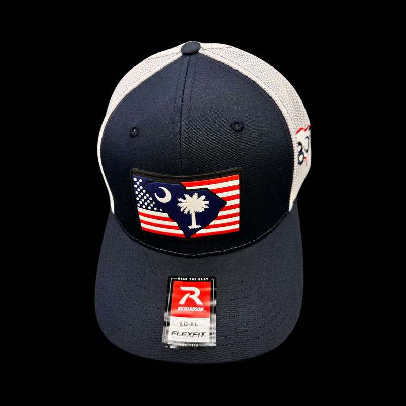 803 Richardson Navy Performance PVC Patch Fitted Trucker Hat