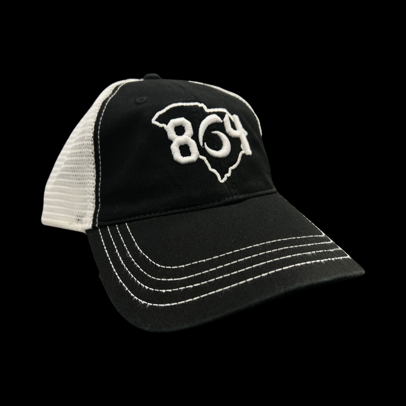 864 Richardson Black White Adjustable Relaxed Fit Trucker Hat