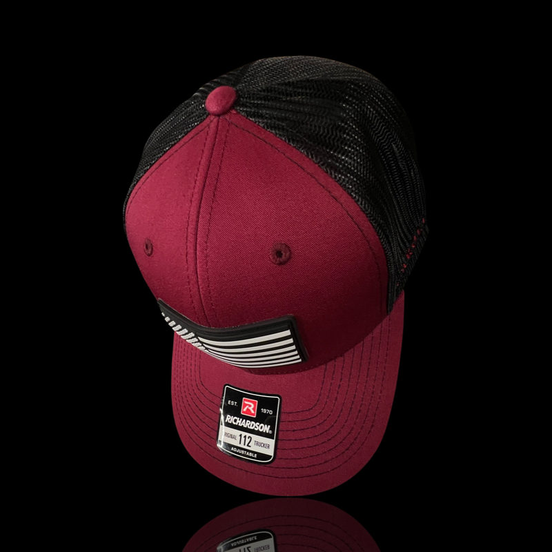 Richardson Garnet Black Performance PVC Flag Patch Trucker Hat