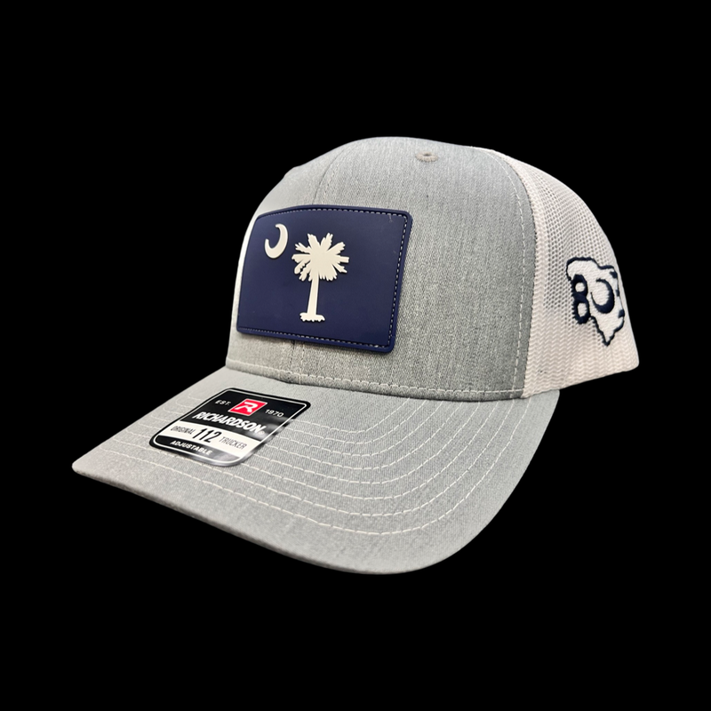 803 Richardson Heather Grey White Performance PVC Patch Trucker Hat