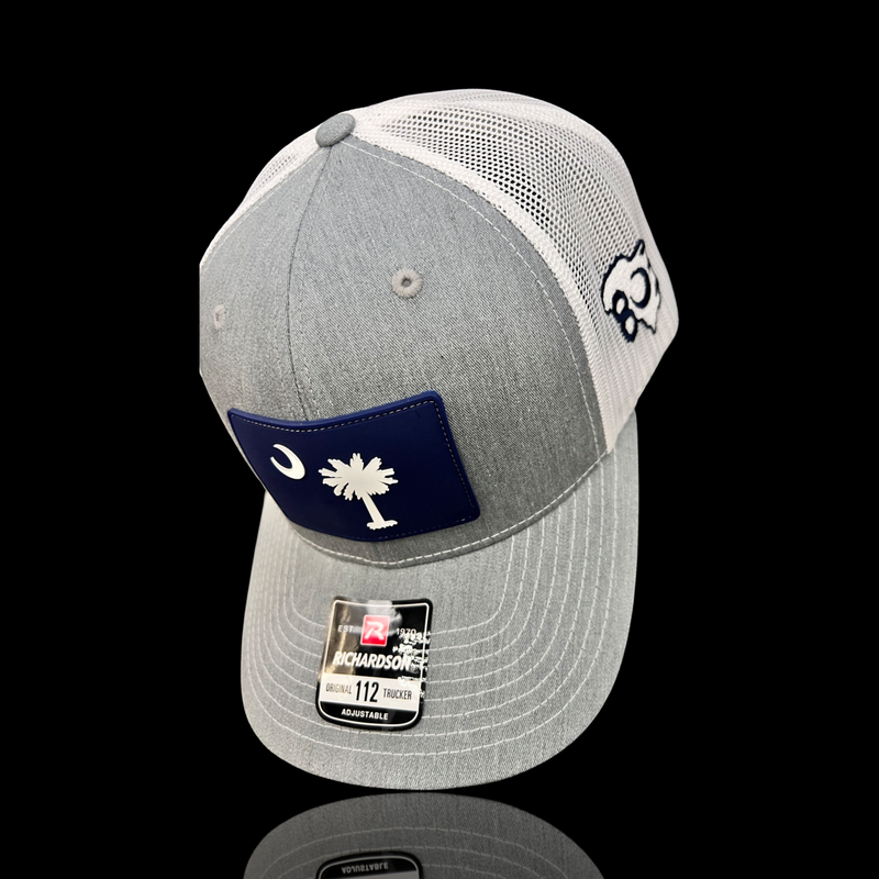 803 Richardson Heather Grey White Performance PVC Patch Trucker Hat