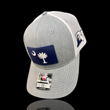 843 Lowcountry Richardson Heather White Navy Performance PVC Patch Trucker Hat