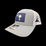 843 Lowcountry Richardson Heather White Navy Performance PVC Patch Trucker Hat