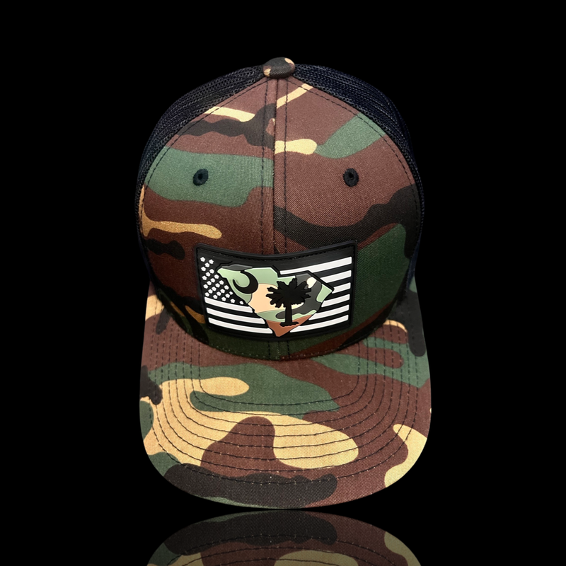 803 Yupoong Performance PVC Patch Army Camo Trucker Hat