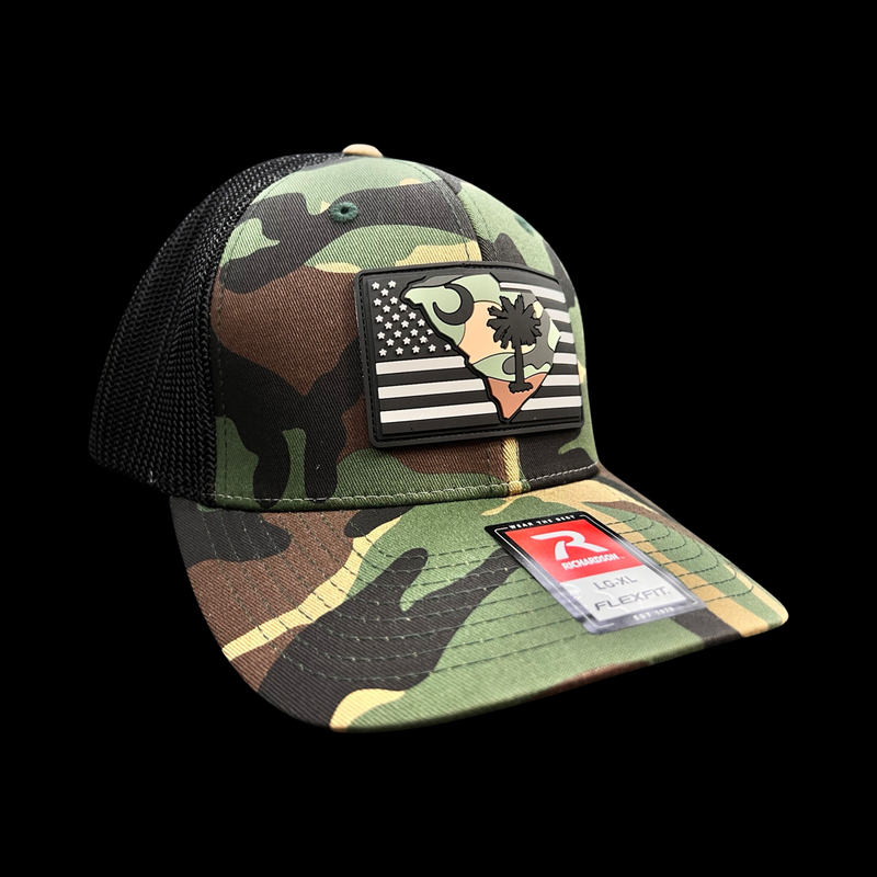 843 Richardson Army Camo Performance PVC Patch Fitted Trucker Hat