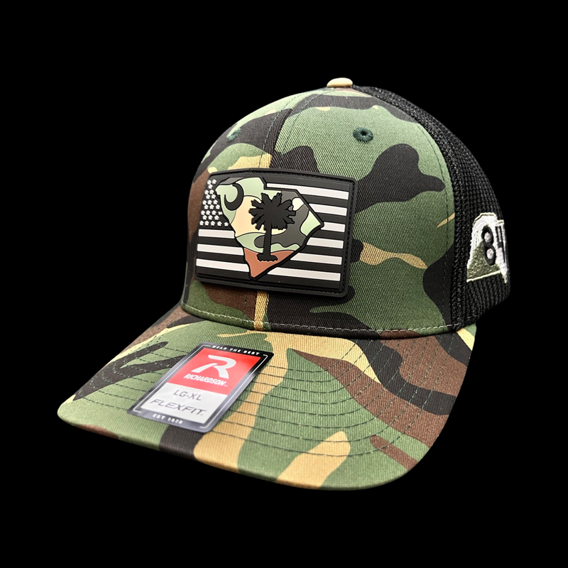 843 Richardson Army Camo Performance PVC Patch Fitted Trucker Hat