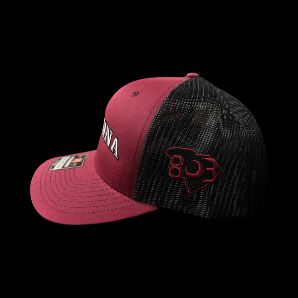 803 Richardson Carolina Garnet Black Trucker hat