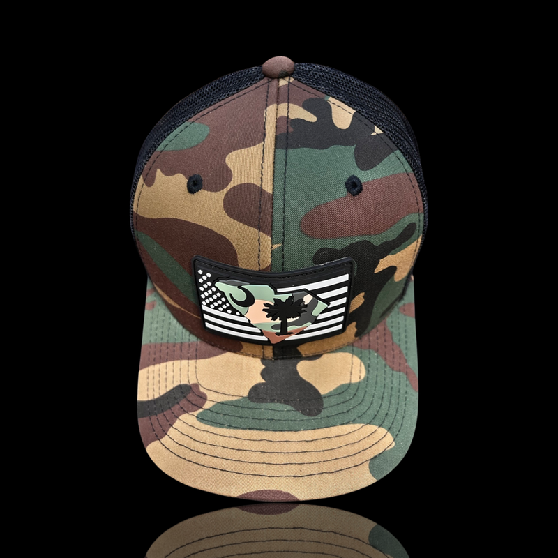 843 Yupoong Performance PVC Patch Army Camo Trucker Hat