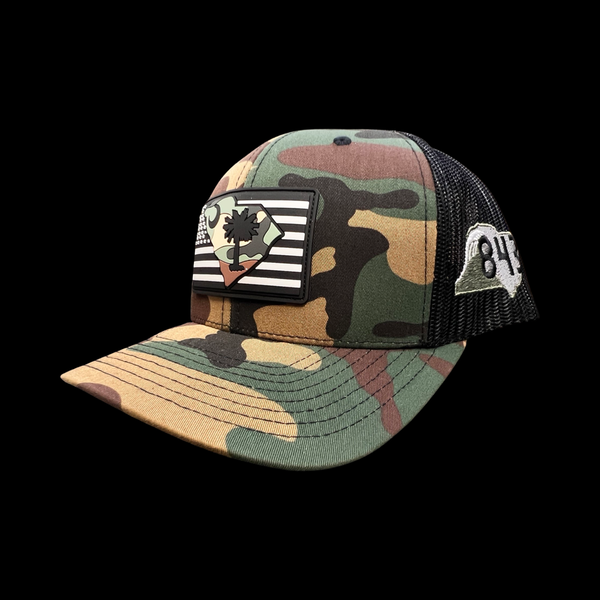 843 Yupoong Performance PVC Patch Army Camo Trucker Hat