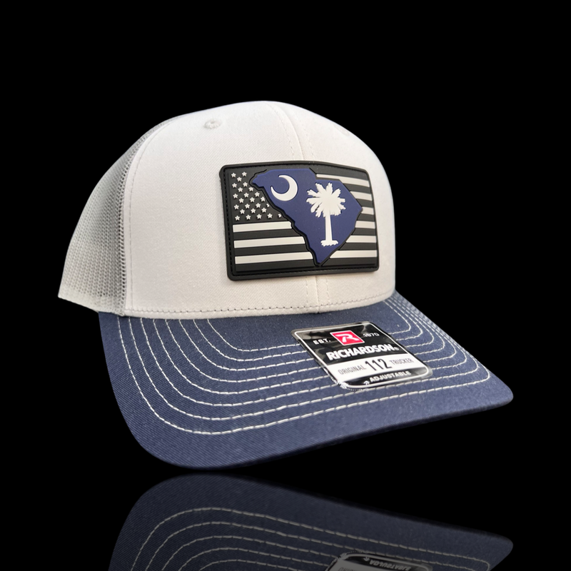 843 Richardson Navy White Aluminum Performance PVC Patch Trucker Hat