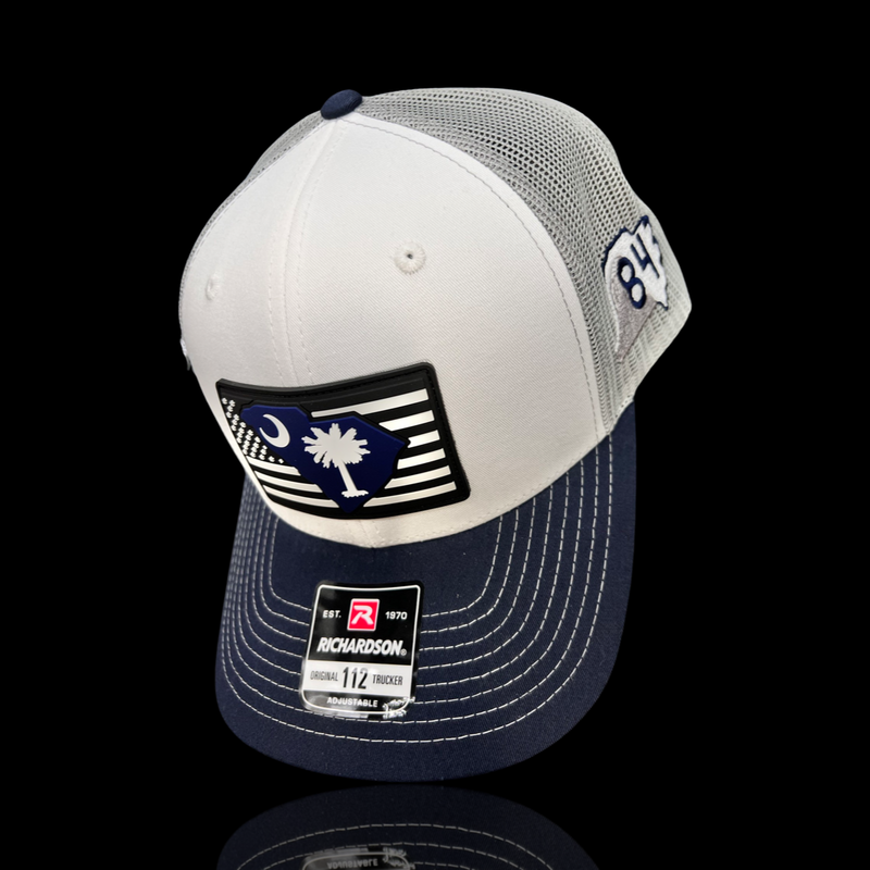 843 Richardson Navy White Aluminum Performance PVC Patch Trucker Hat