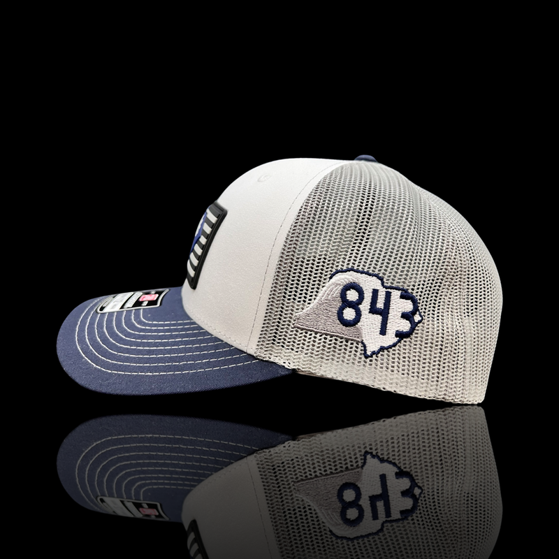 843 Richardson Navy White Aluminum Performance PVC Patch Trucker Hat