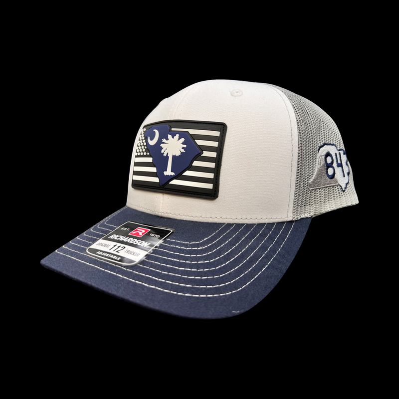 843 Richardson Navy White Aluminum Performance PVC Patch Trucker Hat