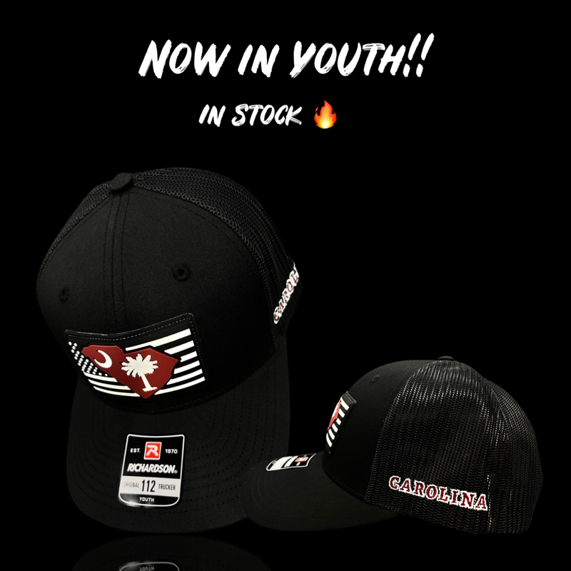 Richardson Youth Black Vintage BW Garnet Performance PVC Trucker hat