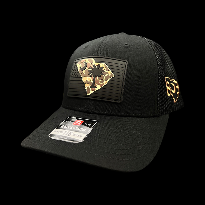 803 Richardson 115 Blackout Duck Camo PVC Patch Low Profile Trucker Hat