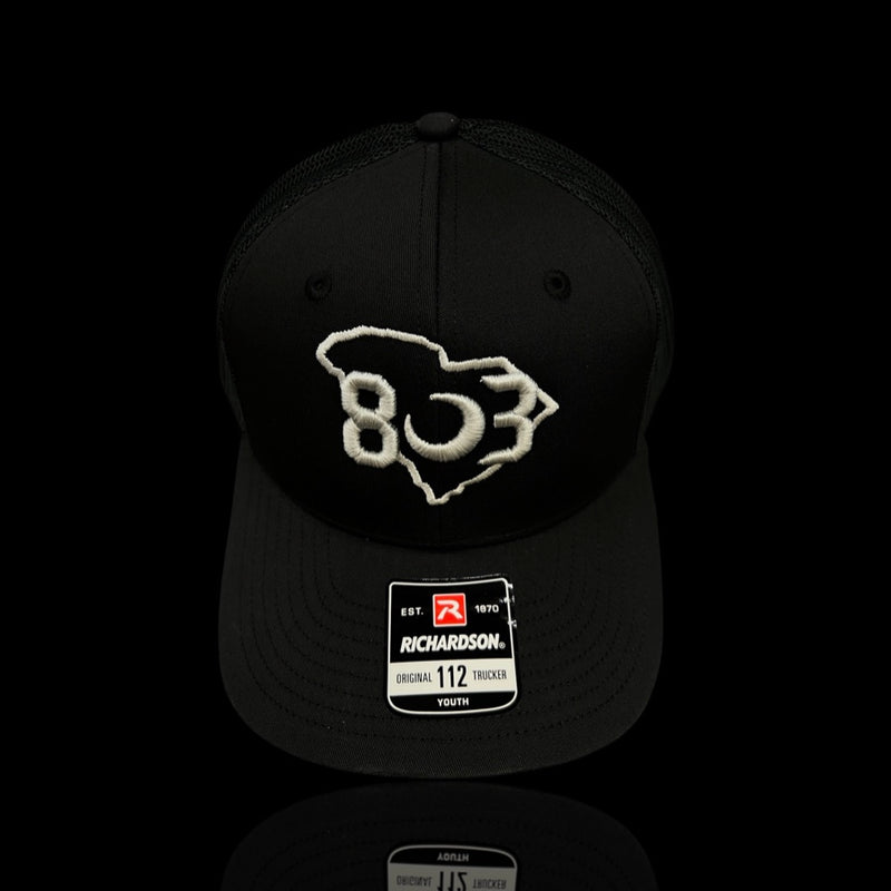 803 Richardson 112 Black Silver Youth Trucker Hat