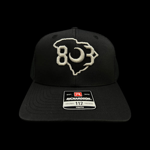 803 Richardson 112 Black Silver Youth Trucker Hat