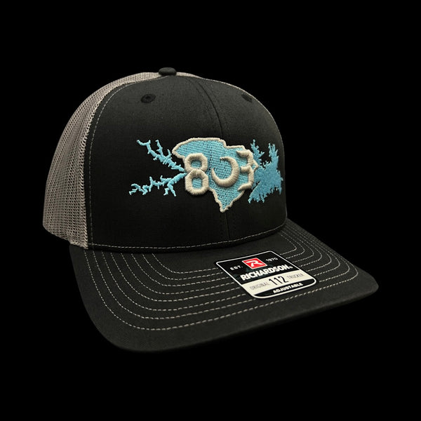 803 Richardson Lake Murray Life Black Steel Trucker Hat