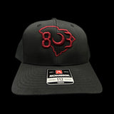 803 Richardson Black Widow Garnet Youth Trucker Hat