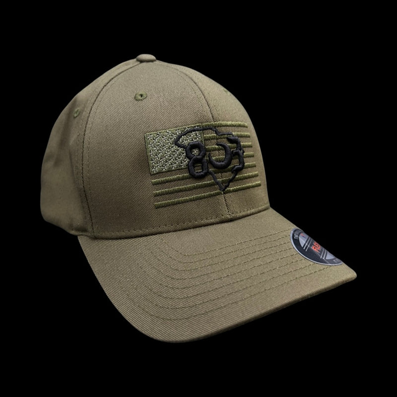 803 America Flexfit Fitted Olive Green Cotton Military Hat