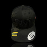 803 America Yupoong Black Camo Military Trucker Hat