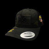 803 America Yupoong Black Camo Military Trucker Hat