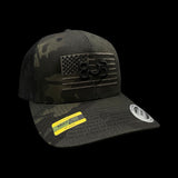 803 America Yupoong Black Camo Military Trucker Hat