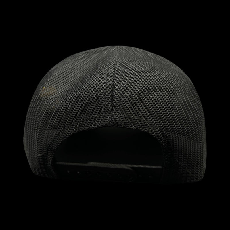 803 America Yupoong Black Camo Military Trucker Hat