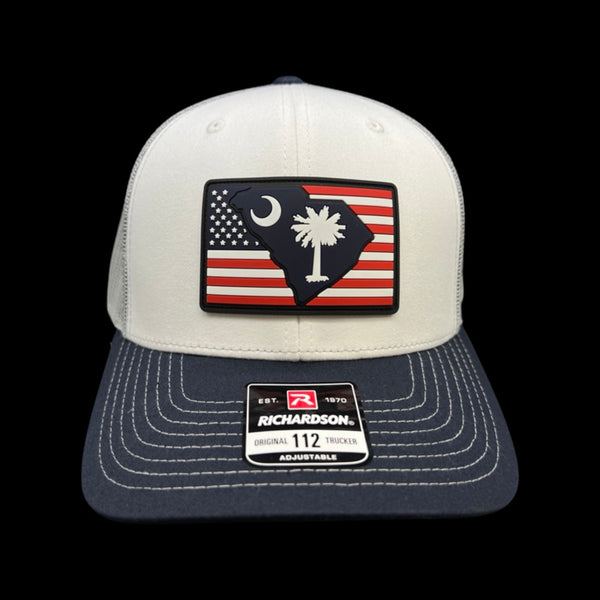 Richardson Navy White Aluminum Old Glory South Carolina PVC Performance Patch Trucker Hat