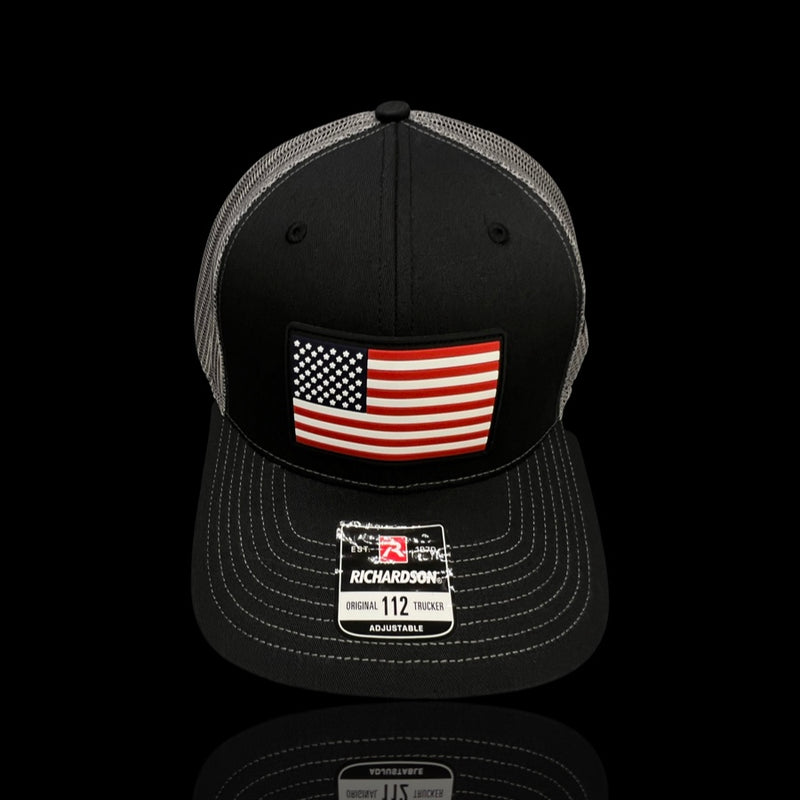 Richardson Black Steel Old Glory PVC Performance Patch 803 Trucker Hat