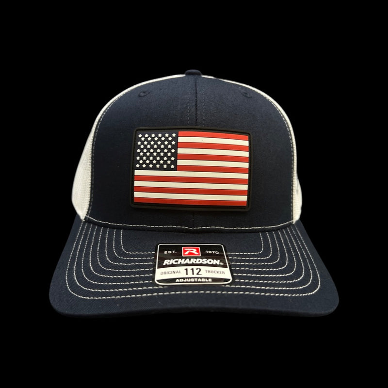 Richardson Navy White Old Glory PVC Performance Patch Fitted Trucker Hat