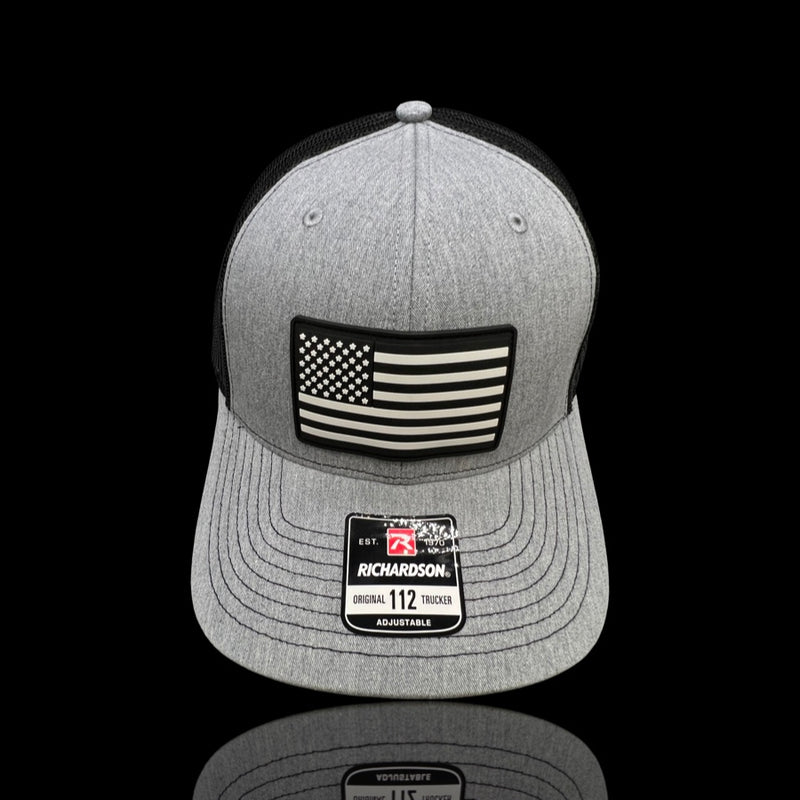 Richardson Heather Grey Black Vintage Old Glory PVC Performance Patch Trucker Hat