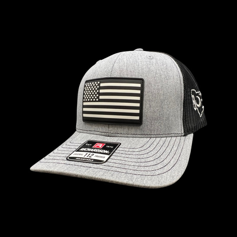 Richardson Heather Grey Black Vintage Old Glory PVC Performance Patch Trucker Hat