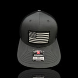 Richardson Charcoal Black Vintage Black and White Old Glory PVC Performance Patch Trucker Hat