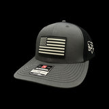 Richardson Charcoal Black Vintage Black and White Old Glory PVC Performance Patch Trucker Hat