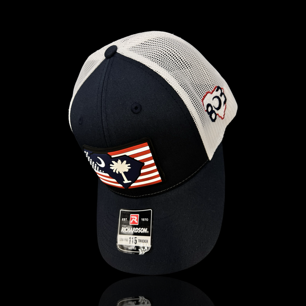 803 Richardson Navy 115 RWB Performance PVC Patch Low Profile Trucker Hat