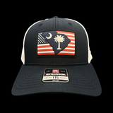 864 Richardson 115 RWB Performance PVC Patch Navy White Low Profile Trucker Hat