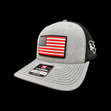 Richardson Heather Grey Black Old Glory PVC Performance Patch Trucker Hat