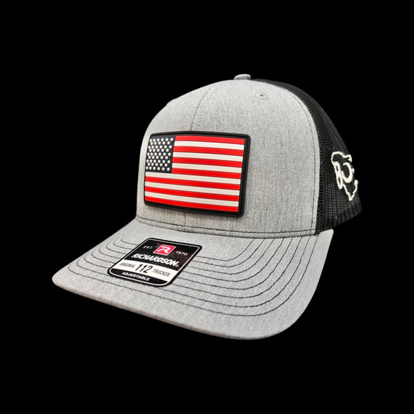 Richardson Heather Grey Black Old Glory PVC Performance Patch Trucker Hat