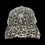 Palmetto Moon Distressed Criss Cross Leopard Print Ponytail Opening Relaxed Trucker Hat