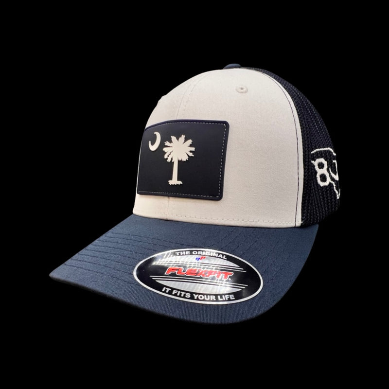 Flexfit Navy White Navy Performance PVC Patch Fitted Trucker Hat