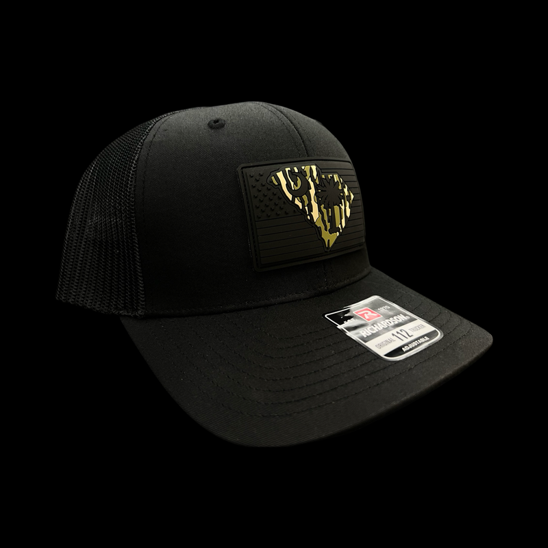 803 Richardson Bottomlandblack Performance Blackout Trucker Hat