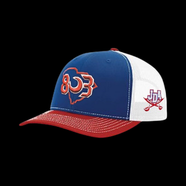 PRE_SALE: 803 JDA Raiders Red Blue White Special Edition Structured Trucker Hat