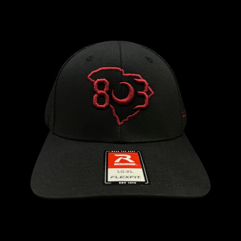 803 Richardson Carolina Black Widow Fitted Flex Trucker hat