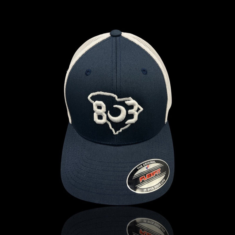 803 Flexfit Fitted Navy White Trucker Hat