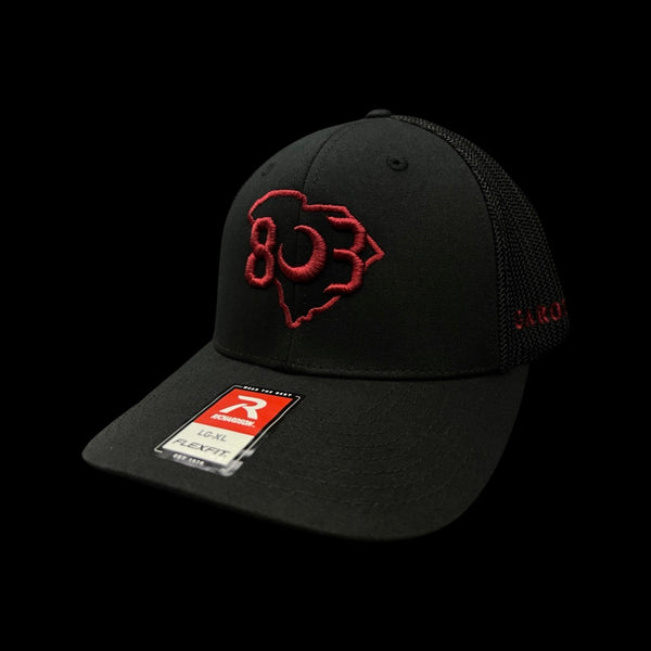 803 Richardson Carolina Black Widow Fitted Flex Trucker hat