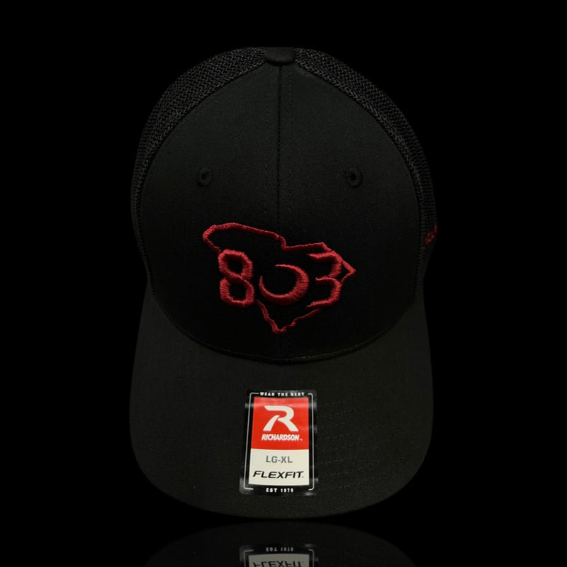 803 Richardson Carolina Black Widow Fitted Flex Trucker hat