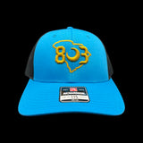 803 Richardson 115 Low Profile Cyan Black Trucker Hat