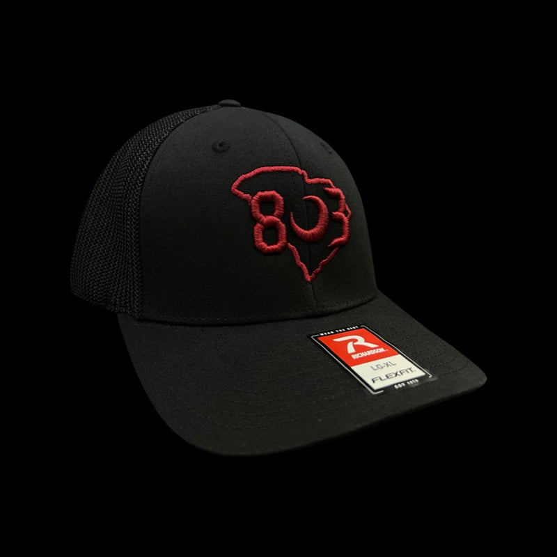 803 Richardson Carolina Black Widow Fitted Flex Trucker hat