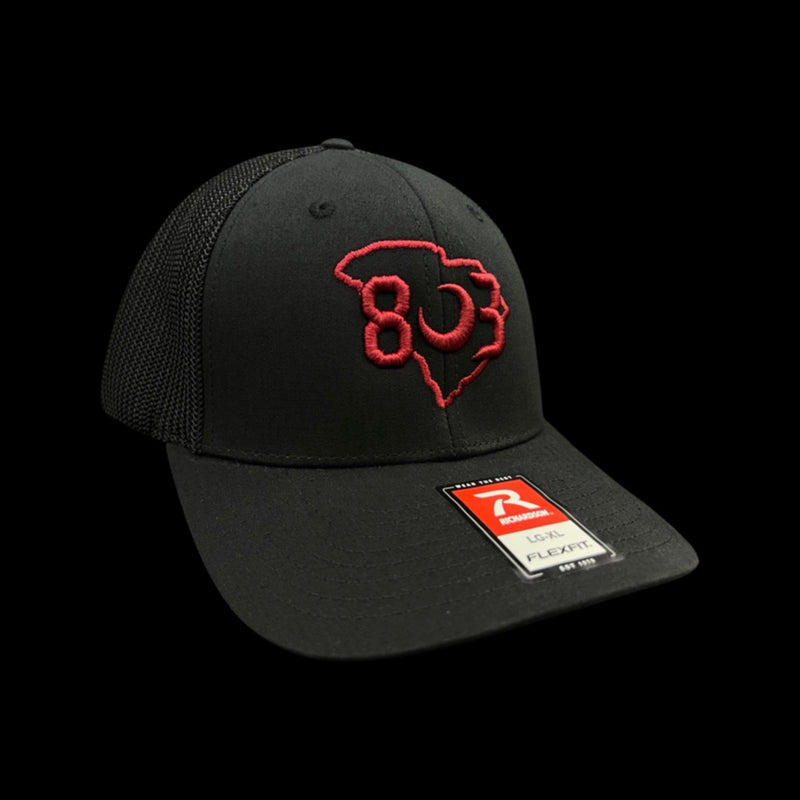 803 Richardson Carolina Black Widow Fitted Flex Trucker hat